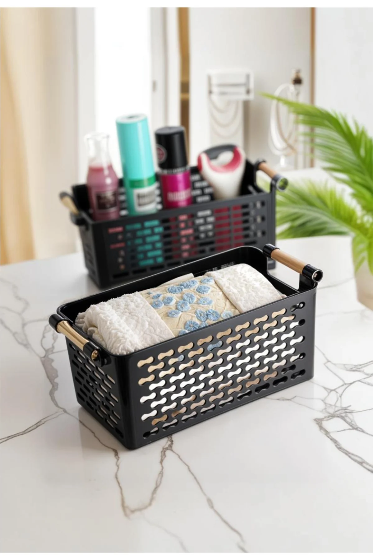 Çok Amaçlı Şık Organizer Plastik Sepet, Buzdolabı ve Banyo Organizer, 5lt, 27x15x12cm, Siyah