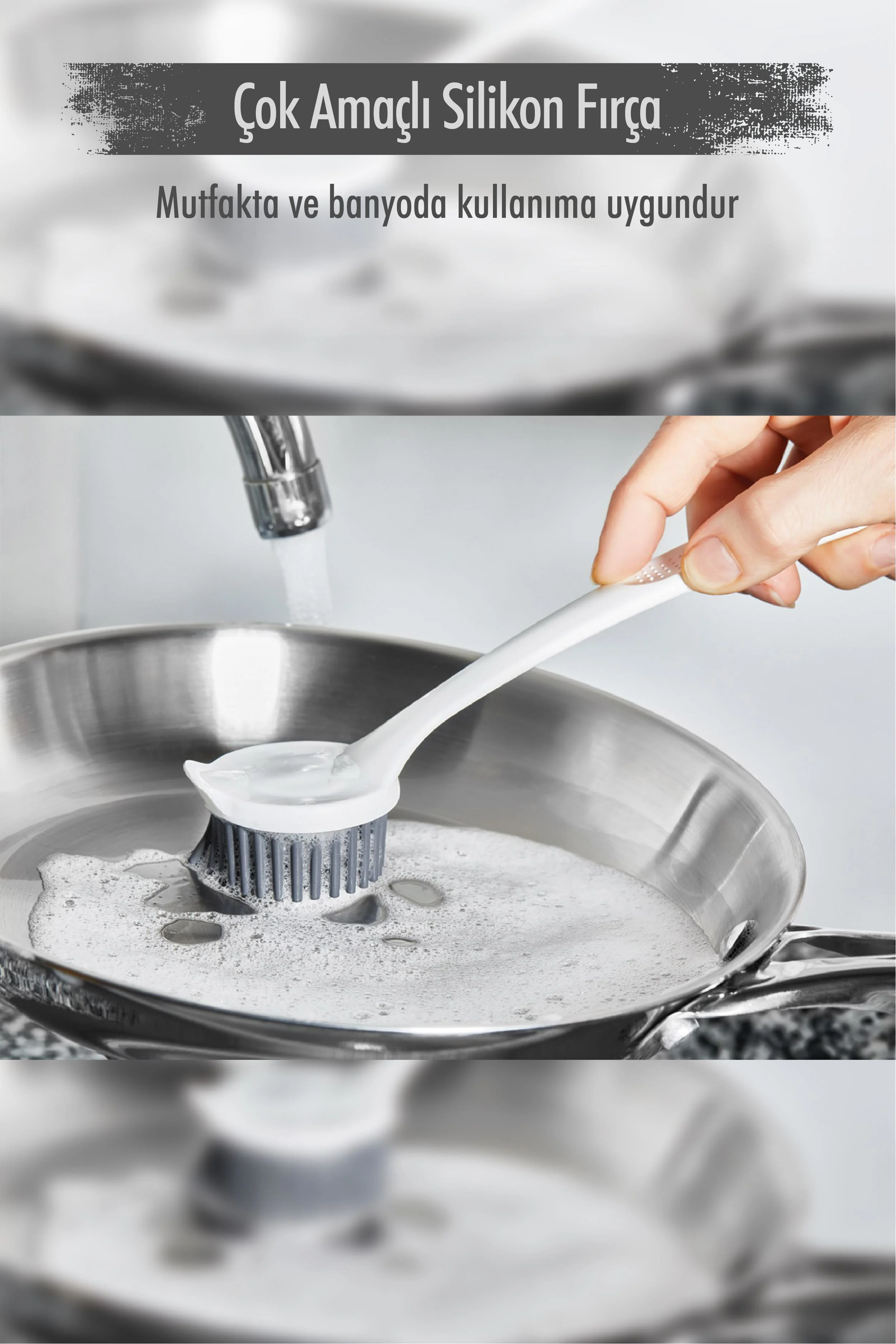 Çok Amaçlı Silikon Bulaşık Yıkama &amp; Lavabo Temizleme &amp; Mutfak Tezgahı Temizleme Fırçası