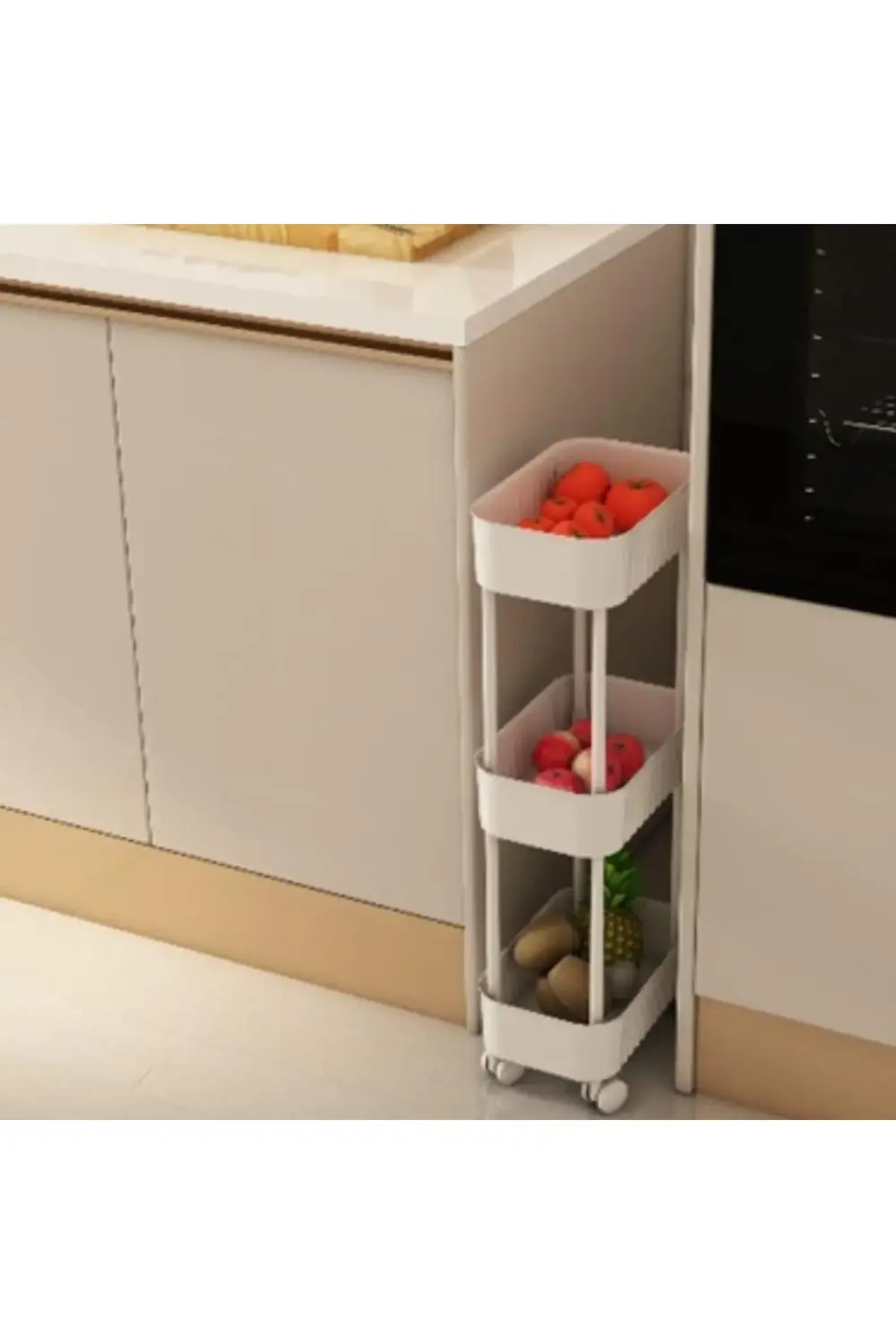 Çok Amaçlı Tekerlekli Üç Katlı Mutfak Banyo Rafı, Tekerlekli Port
