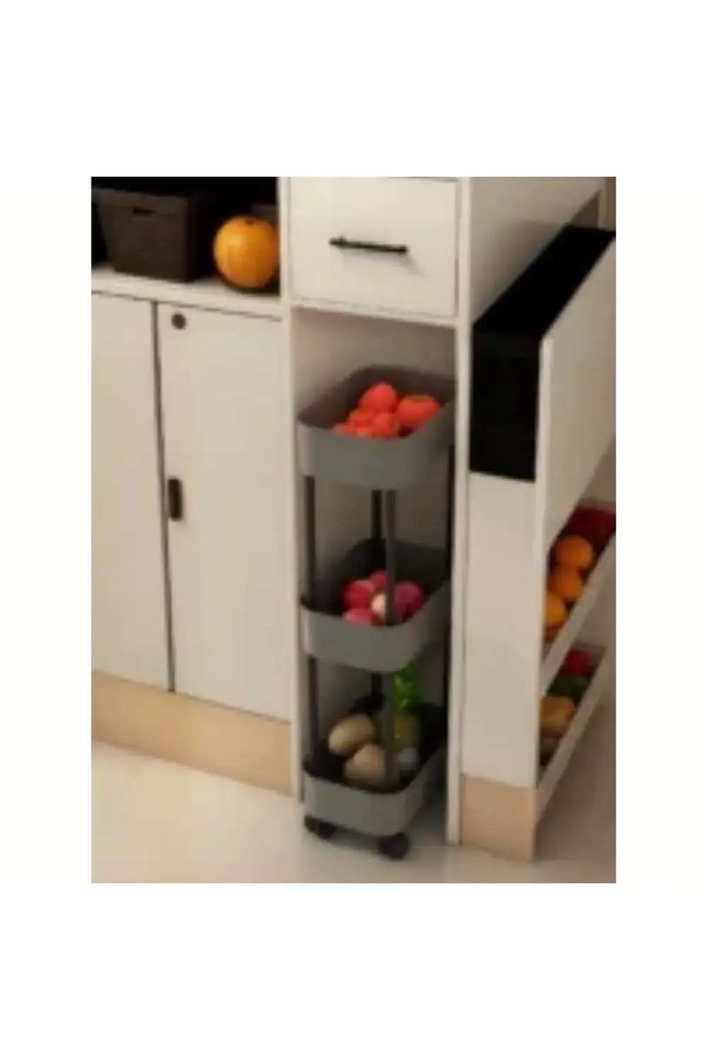 Çok Amaçlı Tekerlekli Üç Katlı Mutfak Banyo Rafı, Tekerlekli Port