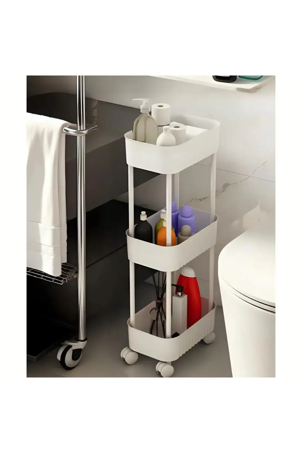 Çok Amaçlı Tekerlekli Üç Katlı Mutfak Banyo Rafı, Tekerlekli Port