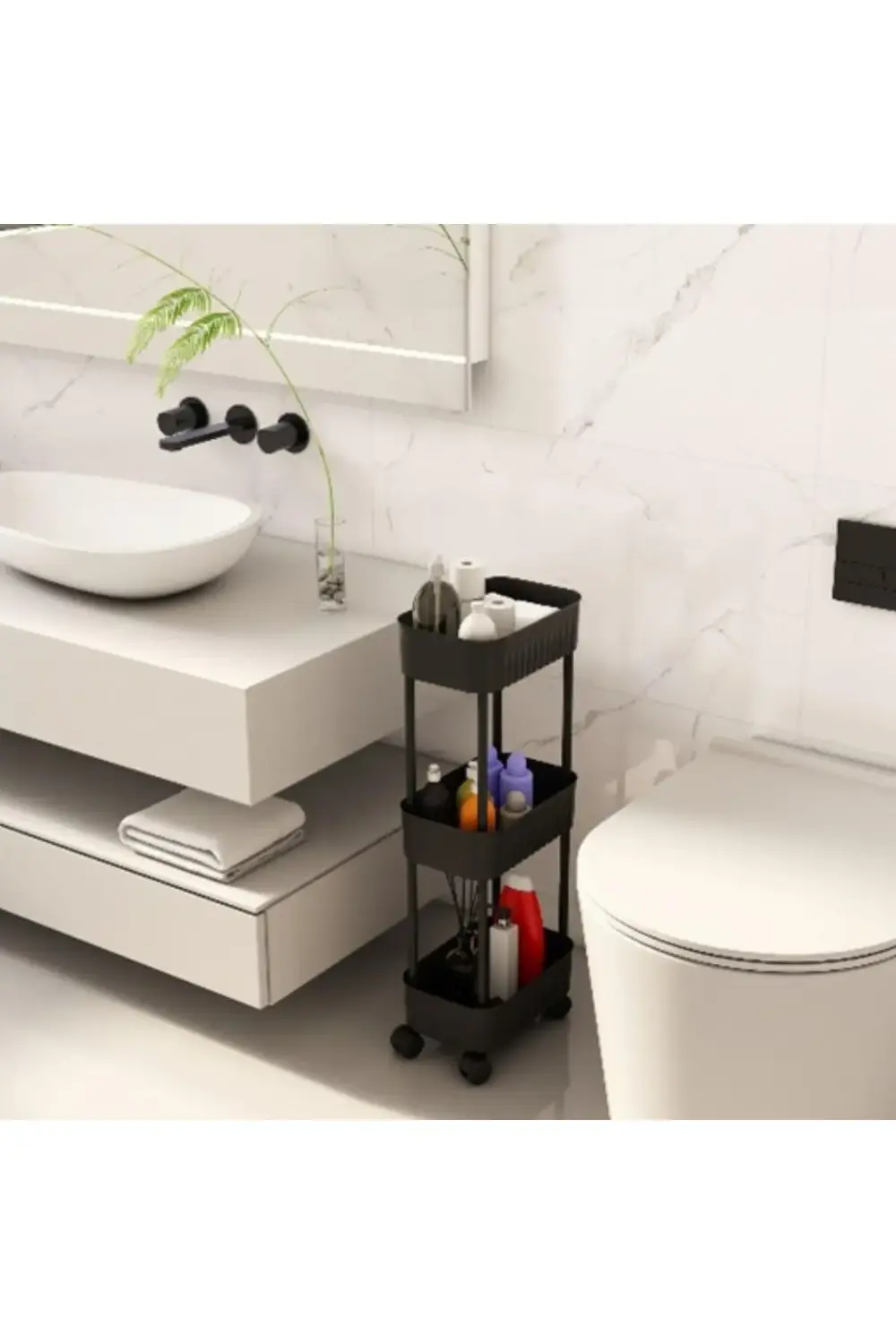 Çok Amaçlı Tekerlekli Üç Katlı Mutfak Banyo Rafı, Tekerlekli Port