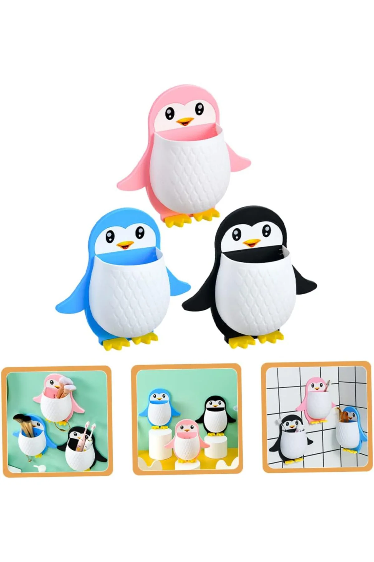 Çok Amçlı Penguen Raf Kutusu Banyo  Makyaj Diş Fırçası Tutucu 1 A