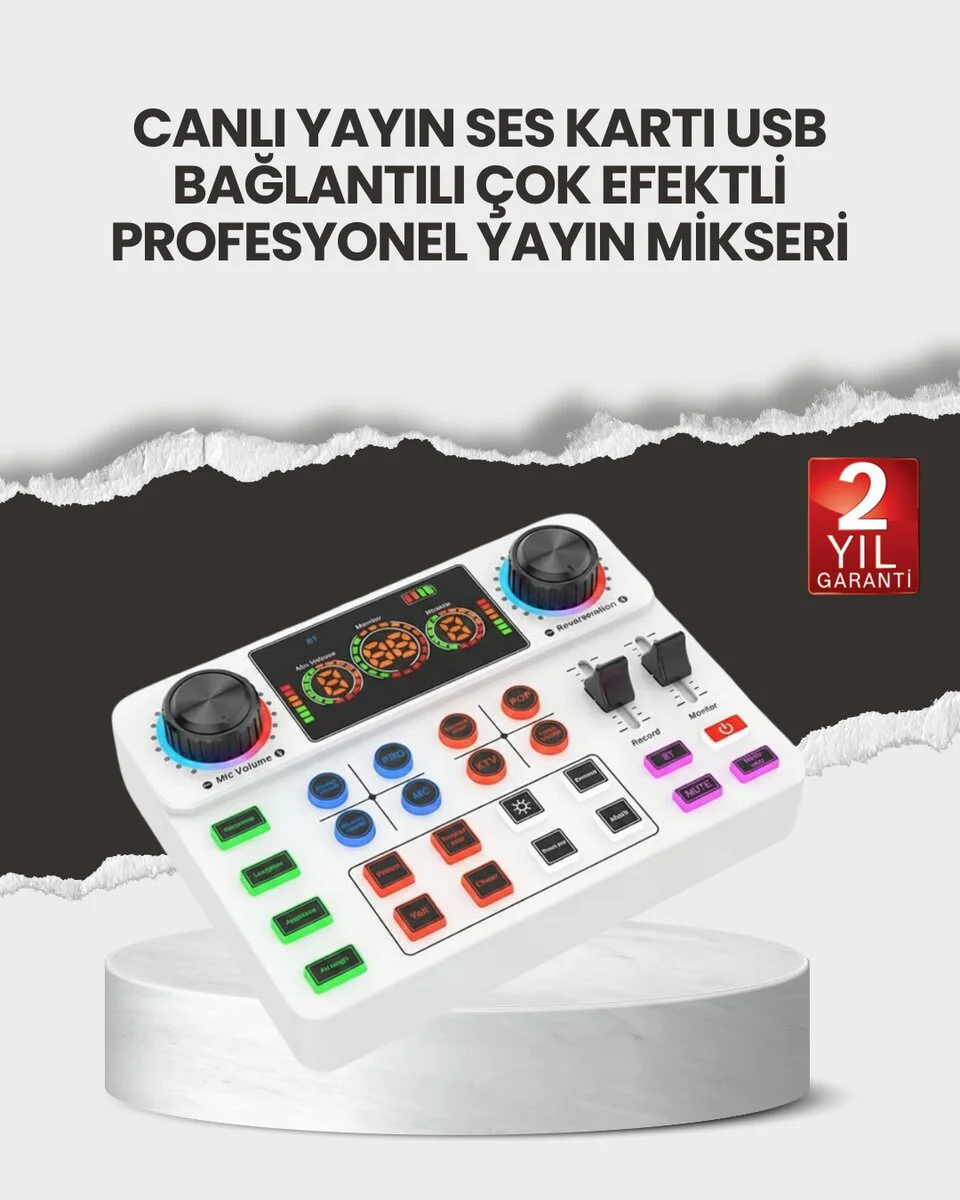 Çok Efektli Canlı Yayın Ses Mikseri USB ve Kablosuz Uyumlu - Ev Stüdyosu ve Karaoke İçin