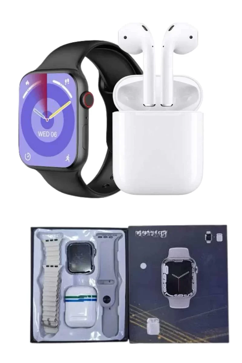 Çok Fonksiyonlu Akıllı Saat Gümüş Kasa Bluetooth Kulaklık Hediyeli Set