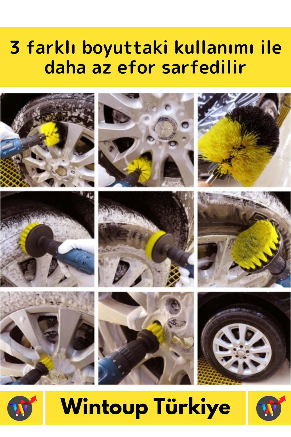 Çok Fonksiyonlu Banyo Temizleme Fırçası ve Matkap Ucu Seti 3'lü