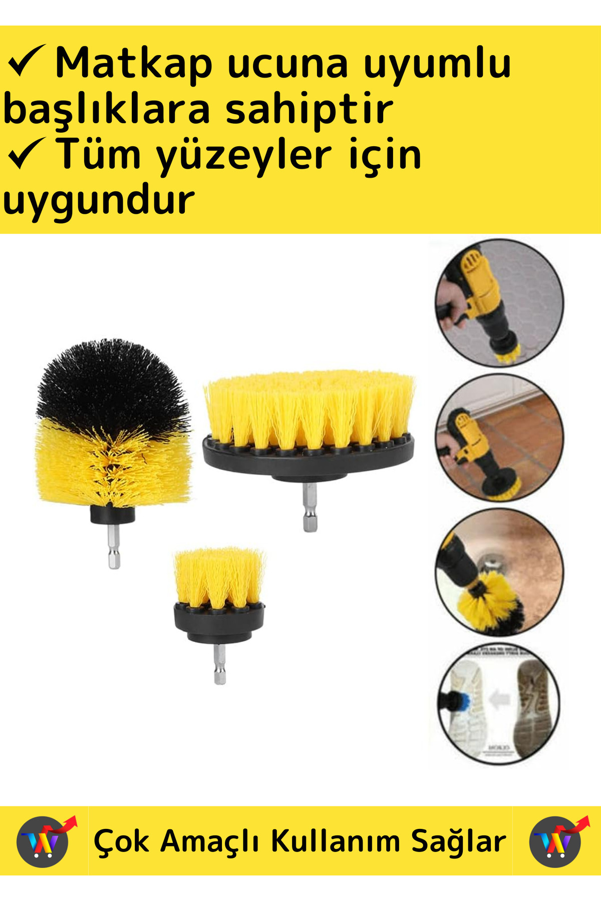 Çok Fonksiyonlu Banyo Temizleme Fırçası ve Matkap Ucu Seti 3'lü