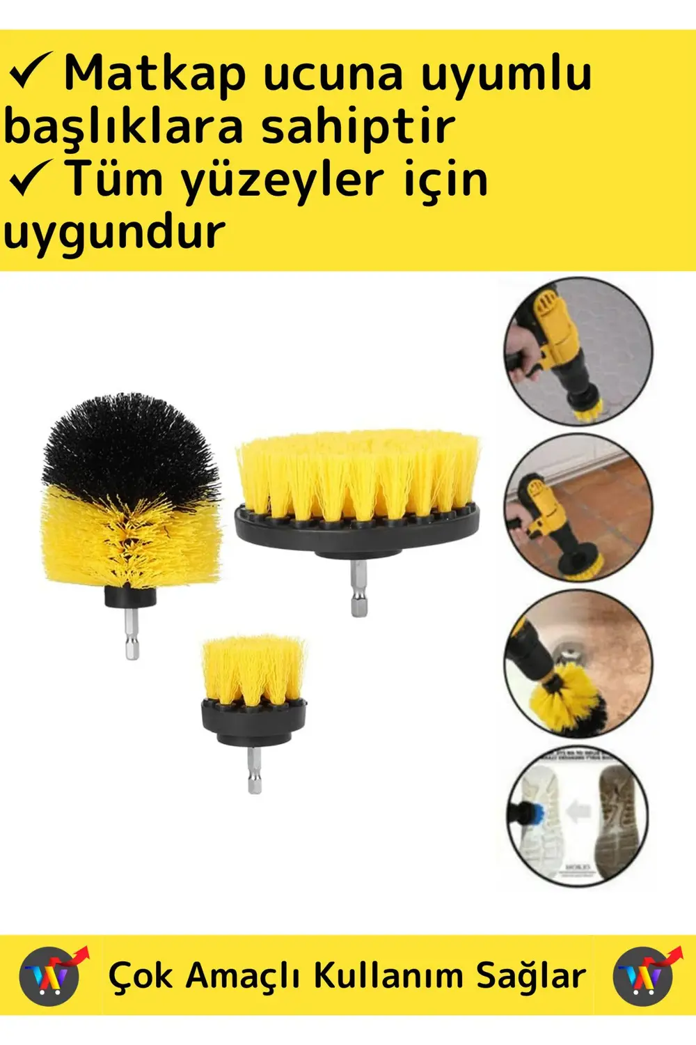 Çok Fonksiyonlu Banyo Temizleme Fırçası ve Matkap Ucu Seti 3'lü