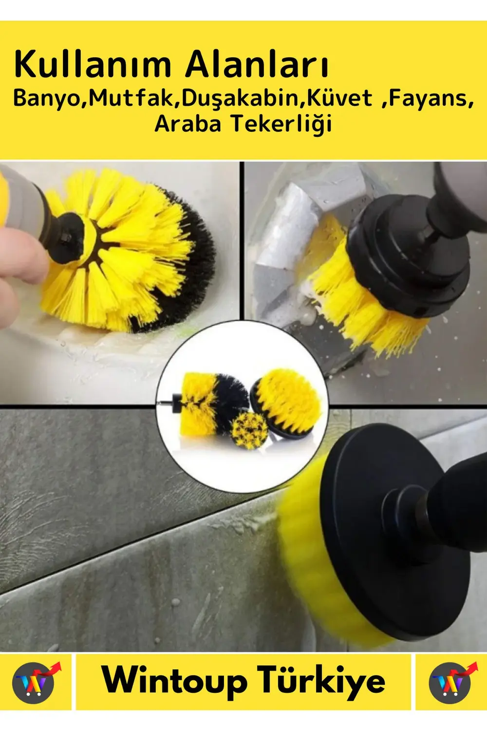 Çok Fonksiyonlu Banyo Temizleme Fırçası ve Matkap Ucu Seti 3'lü