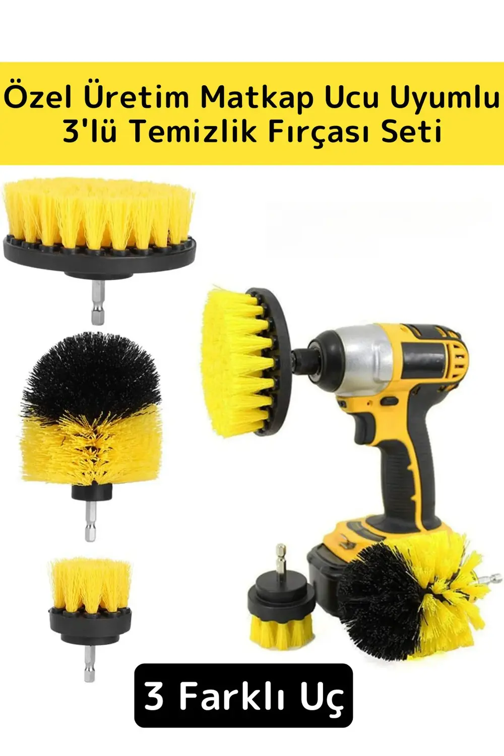 Çok Fonksiyonlu Banyo Temizleme Fırçası ve Matkap Ucu Seti 3'lü