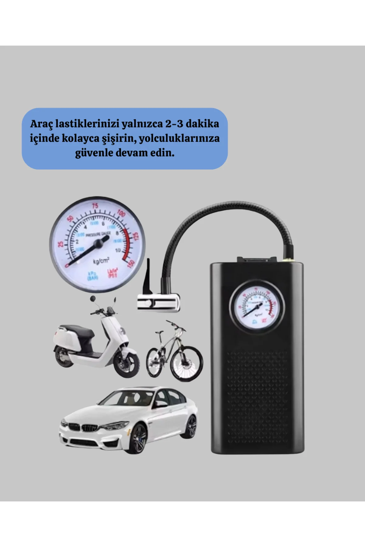 Çok Fonksiyonlu Dijital Gösterge Elektrikli Lastik Pompası