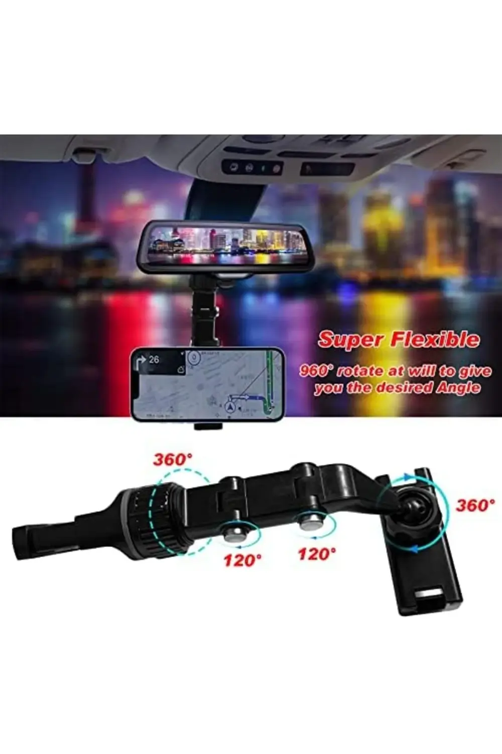 Çok fonksiyonlu dikiz aynası telefon tutucu, kolay kurulum, cep t