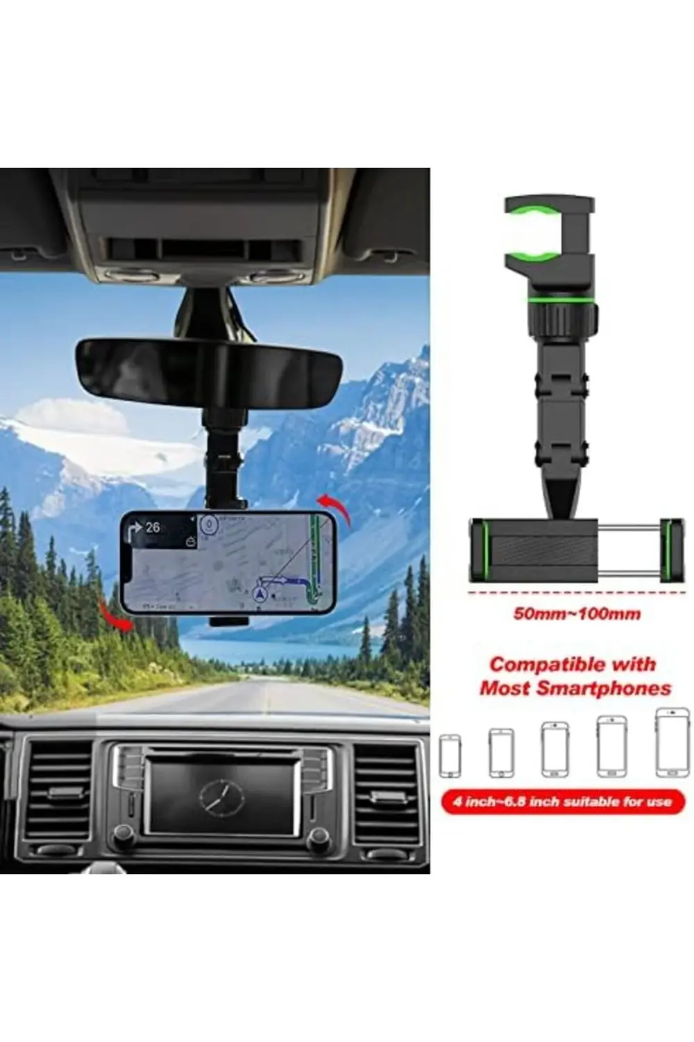 Çok fonksiyonlu dikiz aynası telefon tutucu, kolay kurulum, cep t