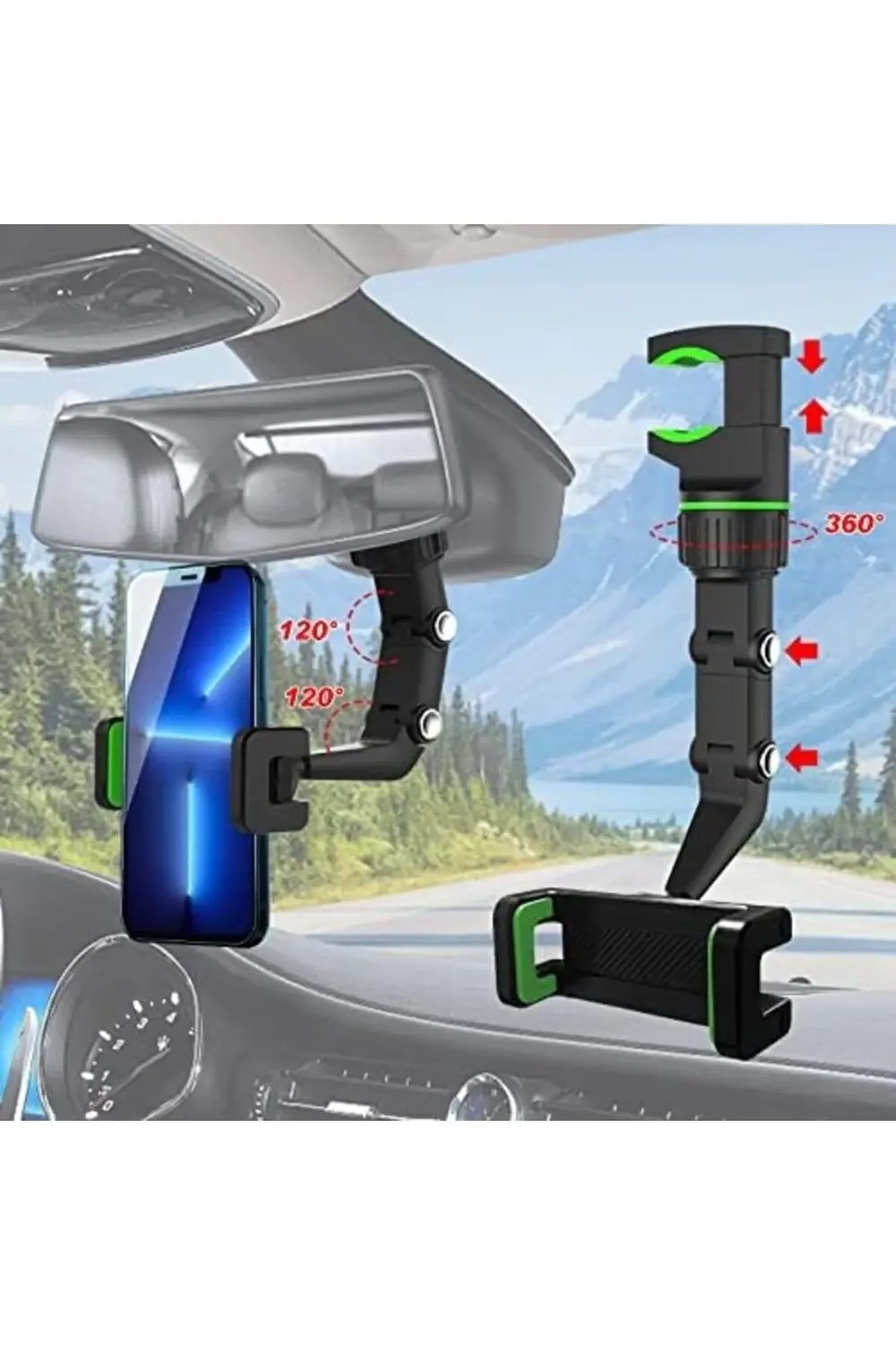 Çok fonksiyonlu dikiz aynası telefon tutucu, kolay kurulum, cep t