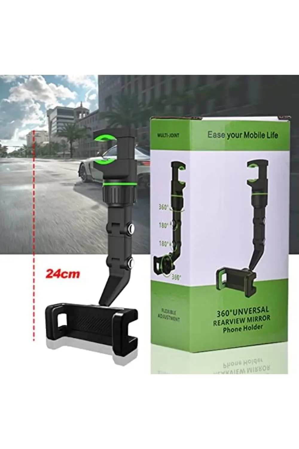 Çok fonksiyonlu dikiz aynası telefon tutucu, kolay kurulum, cep t