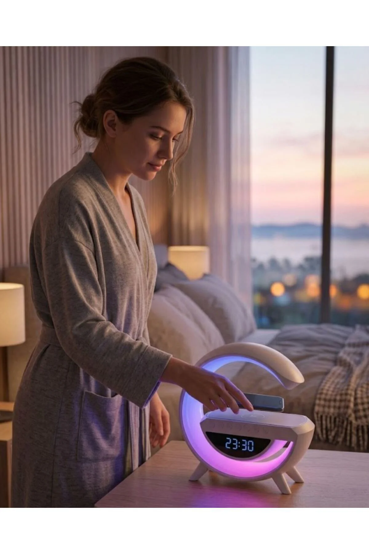 Çok Fonksiyonlu Kablosuz Şarjlı Saat Hoparlör RGB Işık ve Alarm Özellikli