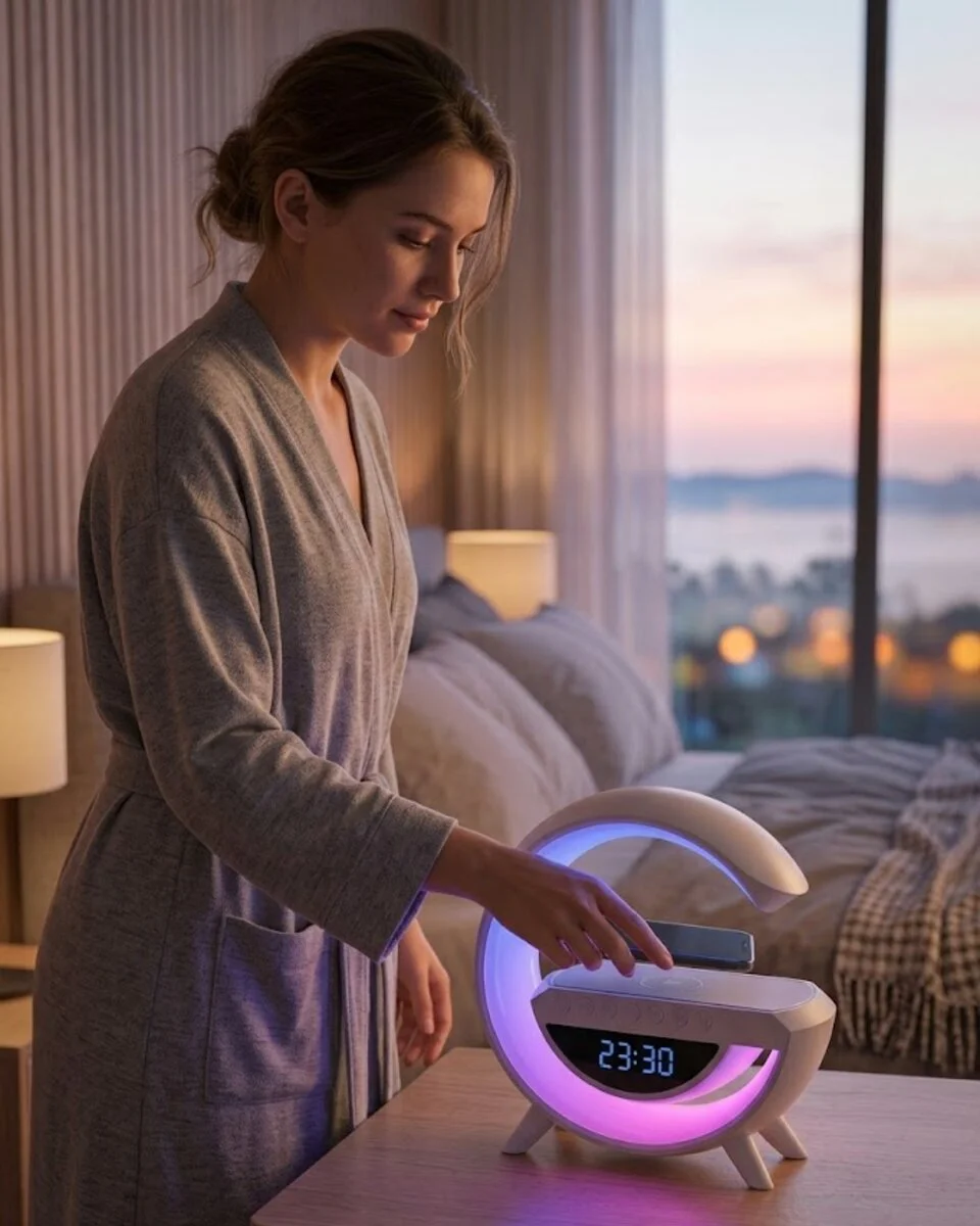 Çok Fonksiyonlu Kablosuz Şarjlı Saat Hoparlör RGB Işık ve Alarm Özellikli