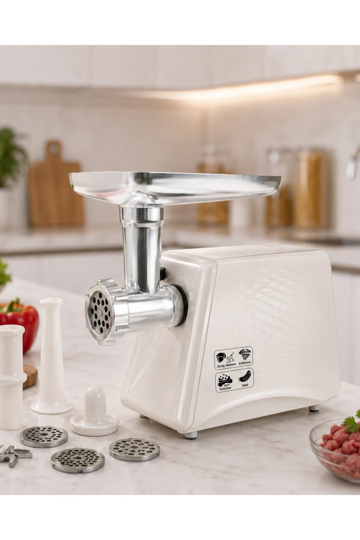 Çok Fonksiyonlu Kıyma Makinesi 3 Metal Disk Sucuk Sosis ve İçli Köfte Aparatlı Çok Fonksiyonlu Kıyma Makinesi 3 Metal Disk Sucuk Sosis ve İçli Köfte Aparatlı