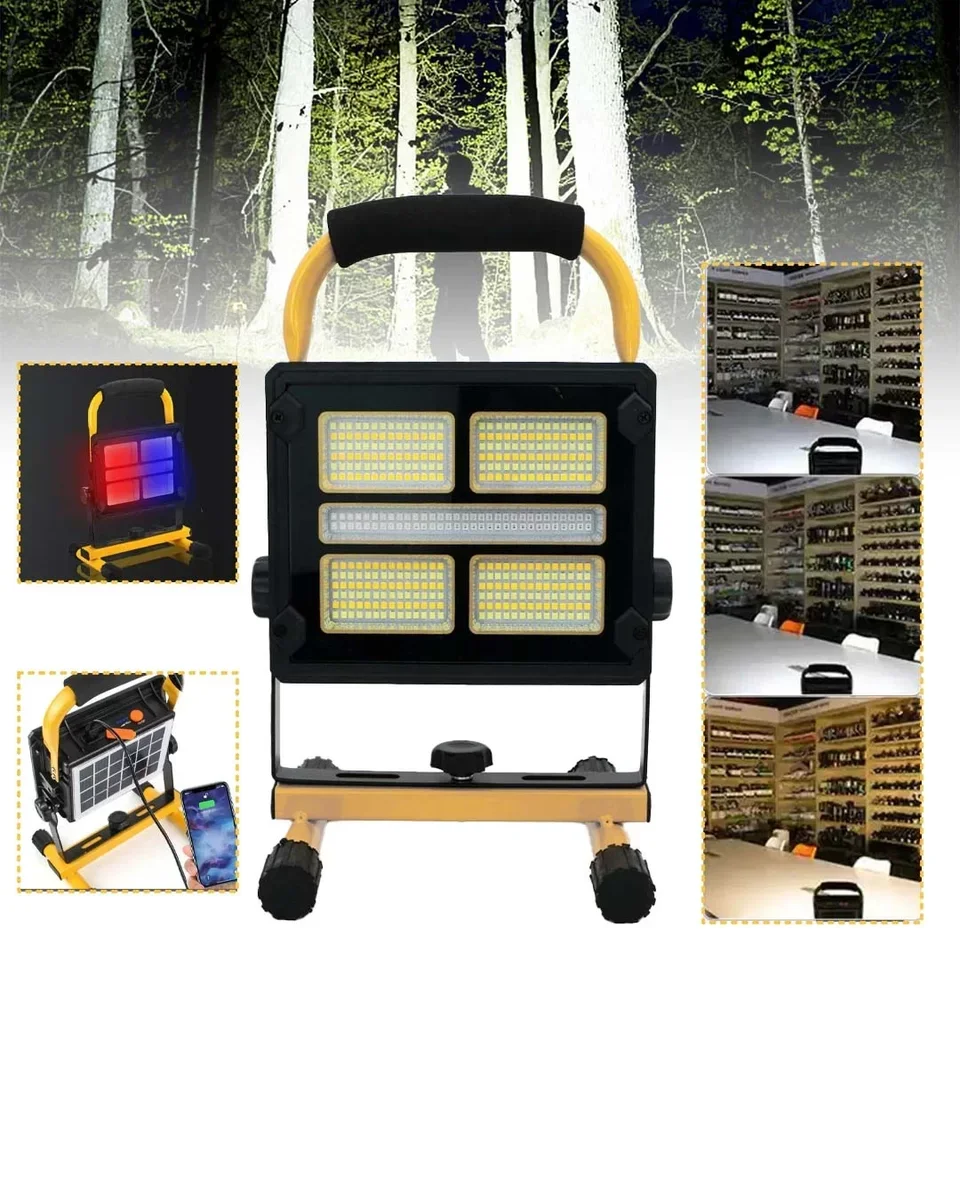 Çok Fonksiyonlu LED Projektör Kamp Lambası Solar Powerbank - 4 Mod Aydınlatma ve Şarj Cihazı