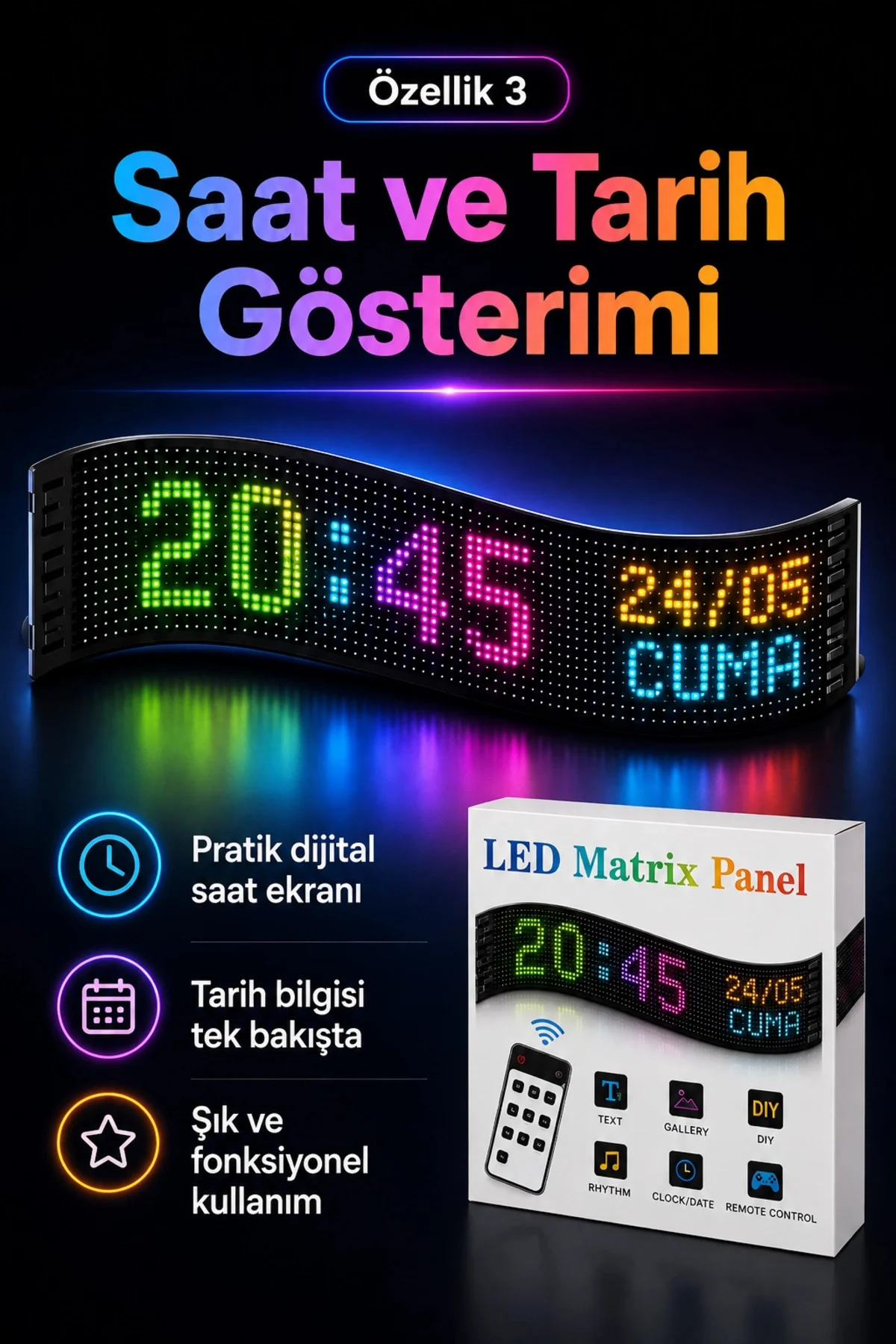 Çok Fonksiyonlu LED Matrix Panel Kayan Yazı Tabelası Saat Tarih V