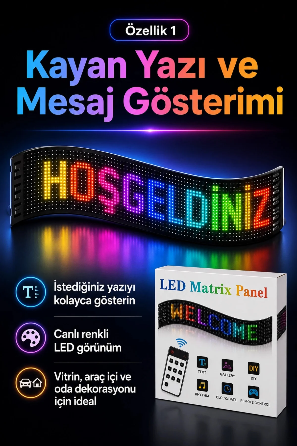 Çok Fonksiyonlu LED Matrix Panel Kayan Yazı Tabelası Saat Tarih V