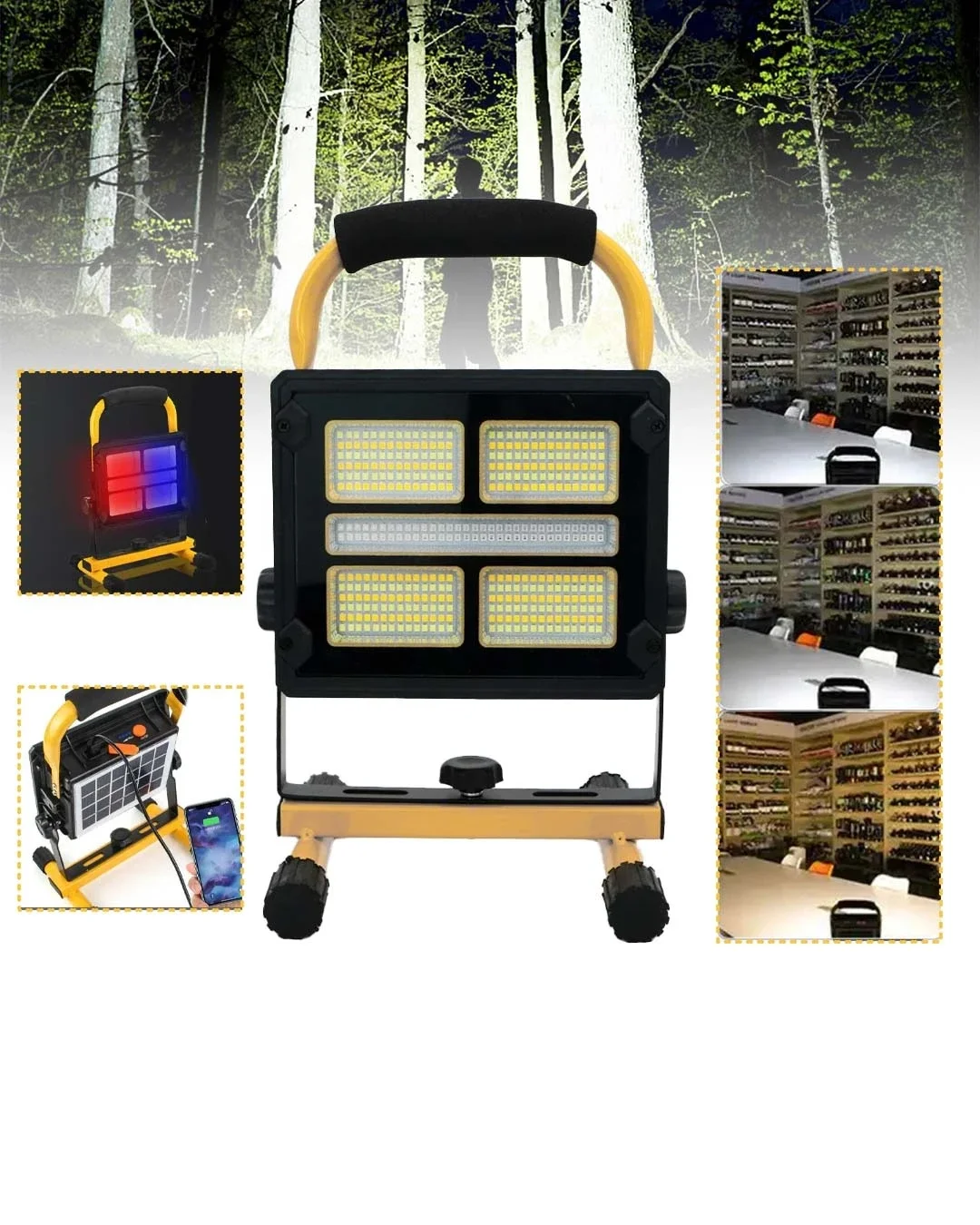 Çok Fonksiyonlu LED Projektör Kamp Lambası Solar Şarjlı Powerbank Özellikli