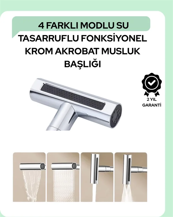 Çok Fonksiyonlu Musluk Başlığı | 4 Su Modu | Geniş Uyumlu Adaptör