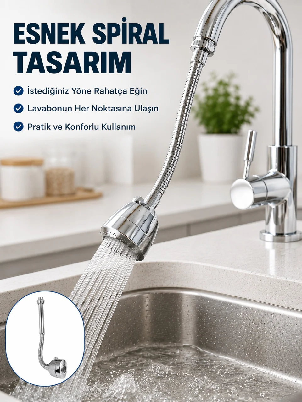 Çok Fonksiyonlu Musluk Uzatma Aparatı 360 Hareketli Krom Musluk Başlığı - Lisinya