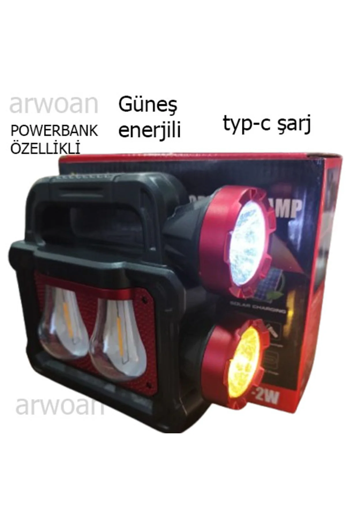 ÇOK FONKSİYONLU TAŞINABİLİR LAMBA, EL FENERİ KIRMIZI-SİYAH