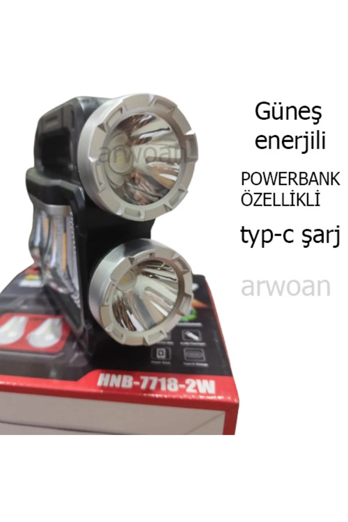 ÇOK FONKSİYONLU TAŞINABİLİR LAMBA, EL FENERİ gri-siyah