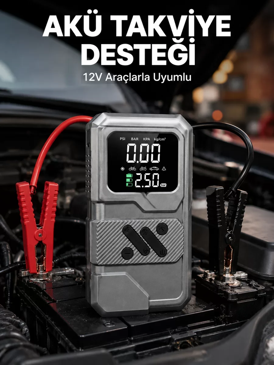 Çok Fonksiyonlu Taşınabilir Araç Akü Takviye ve Hava Kompresörü Powerbank - Acil Durum İçin Tek Çözüm