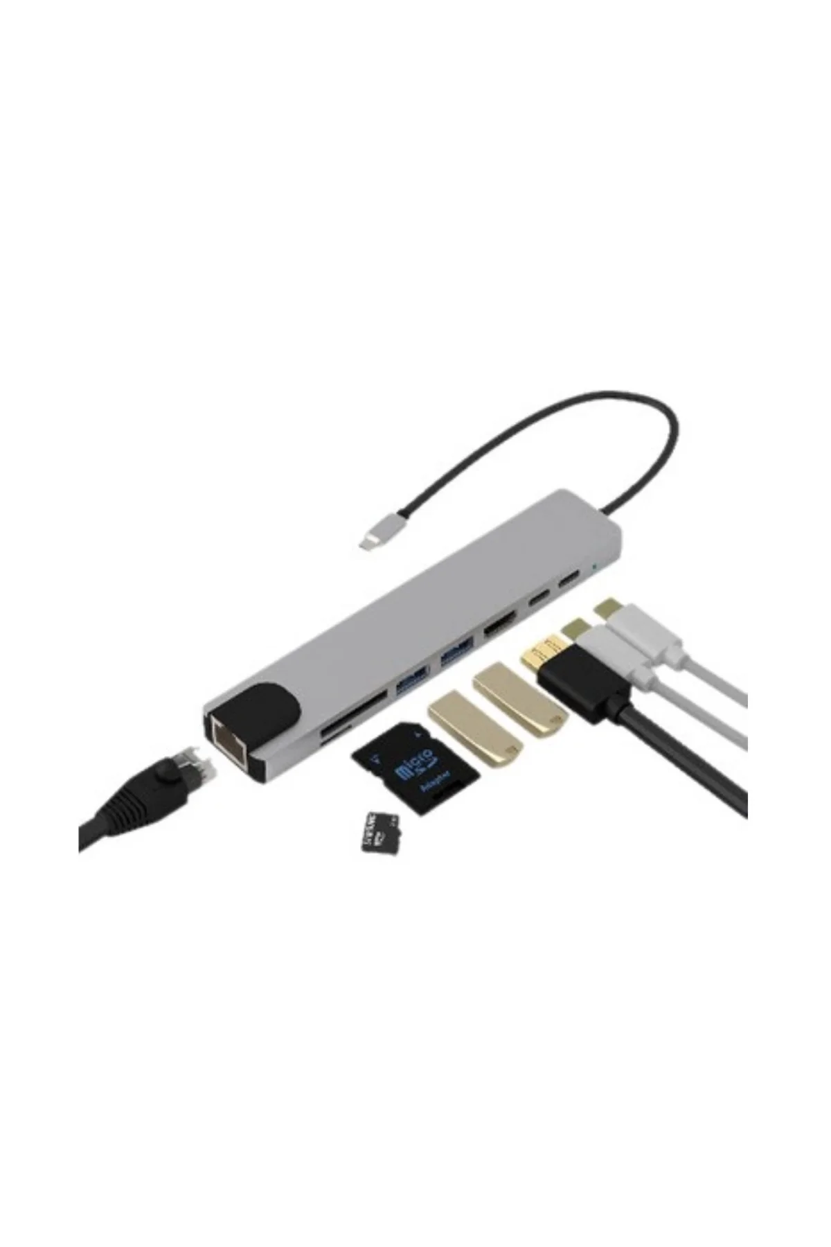 Çok Fonksiyonlu Type C Hub USB HDMI Ethernet Kart Okuyucu Çok Fonksiyonlu Type C Hub USB HDMI Ethernet Kart Okuyucu - Görsel 2