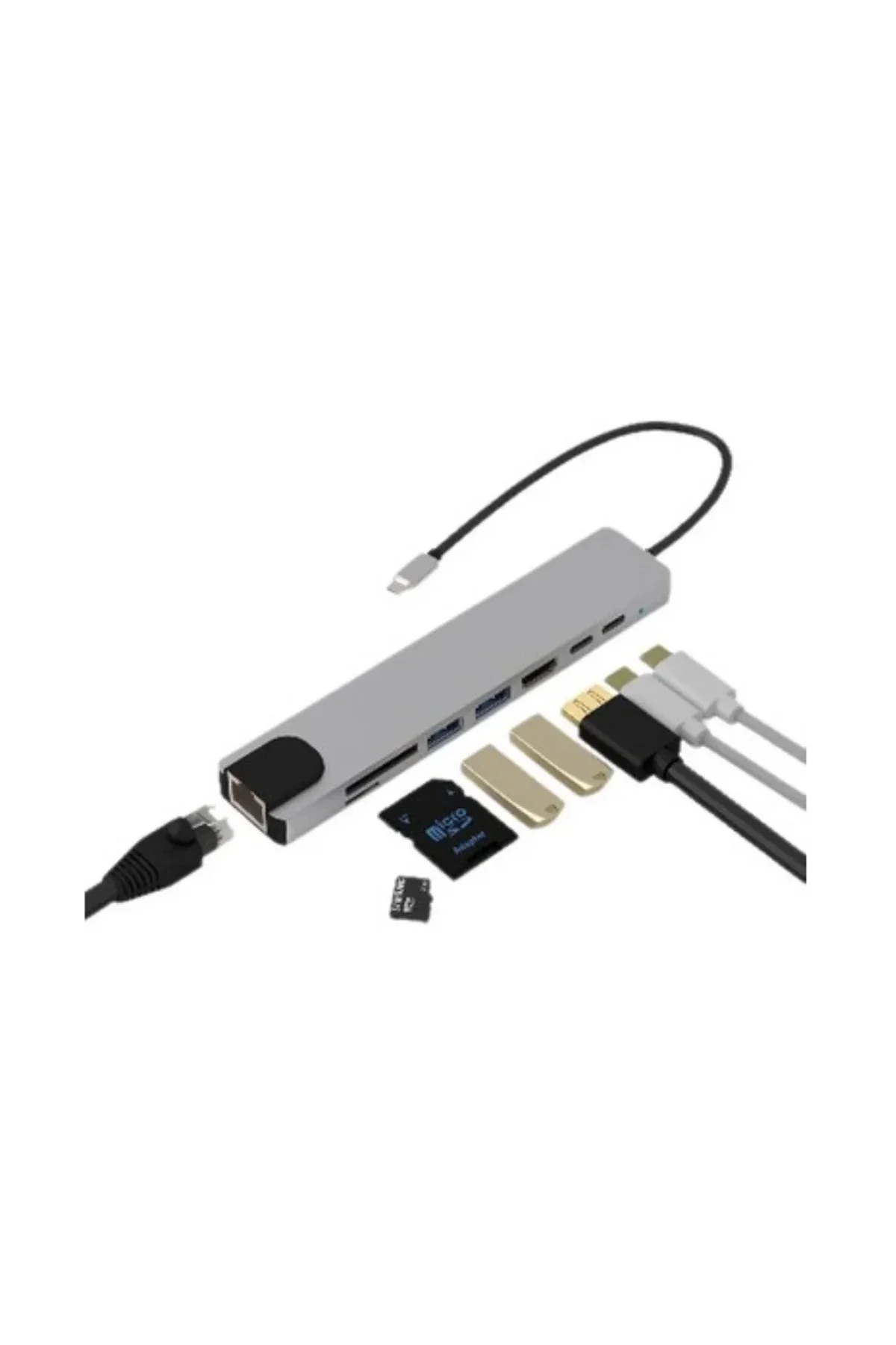 Çok Fonksiyonlu Type C Hub USB HDMI Ethernet Kart Okuyucu