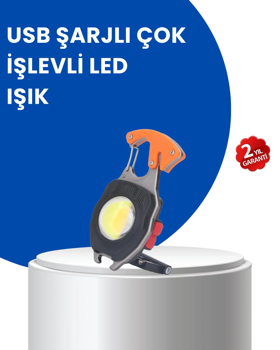 Çok Modlu LED Işıklı Pratik Anahtarlık - Çok İşlevli LED Fener, Düdük ve Şişe Açacağı