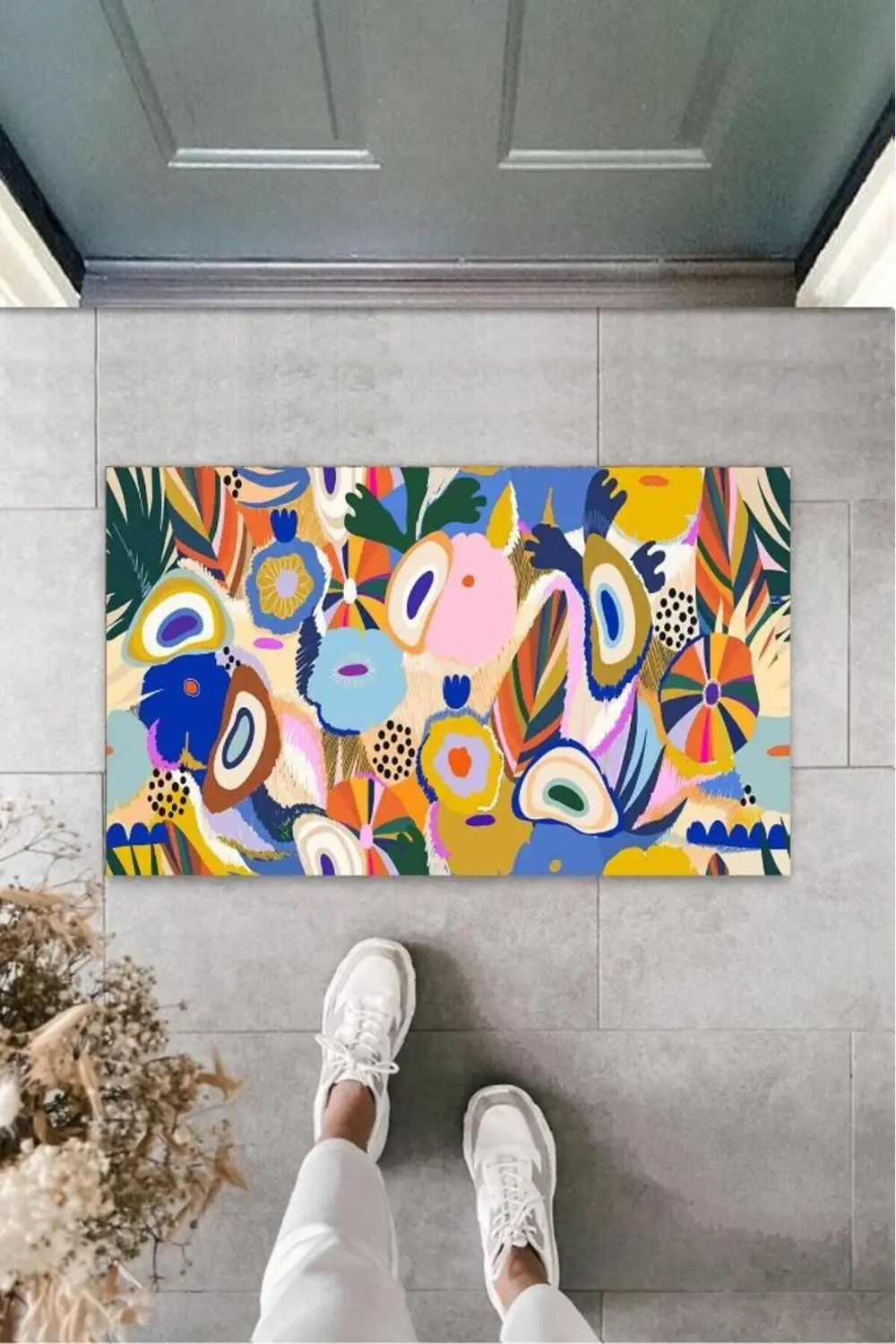 Çok Renkli Kapı Önü Paspası Modern Desen K-3257