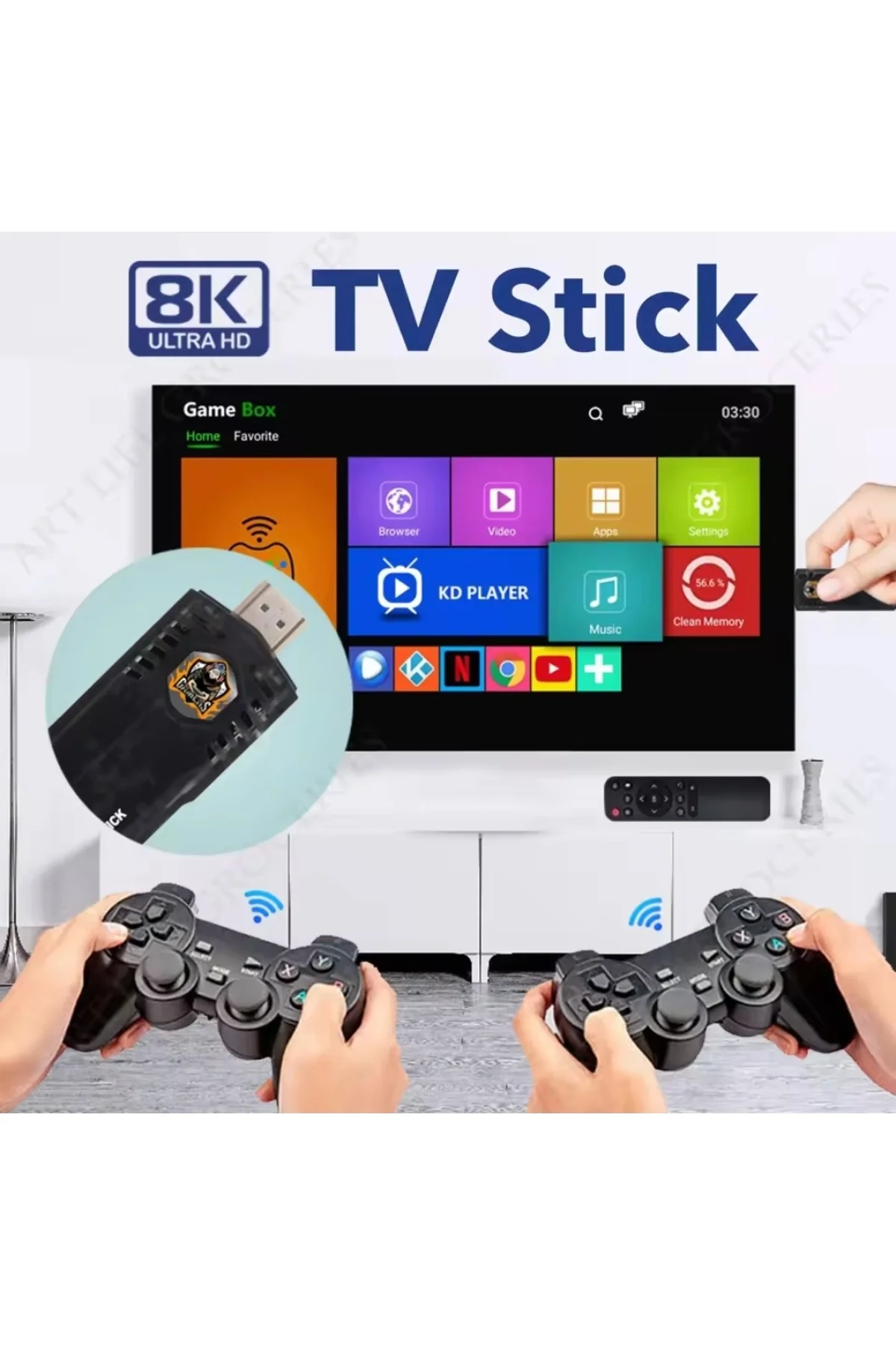 Çok renkli kumandalı Android TV oyun konsolu çift kişilik oyunlu Bluetooth yok - Elektronik