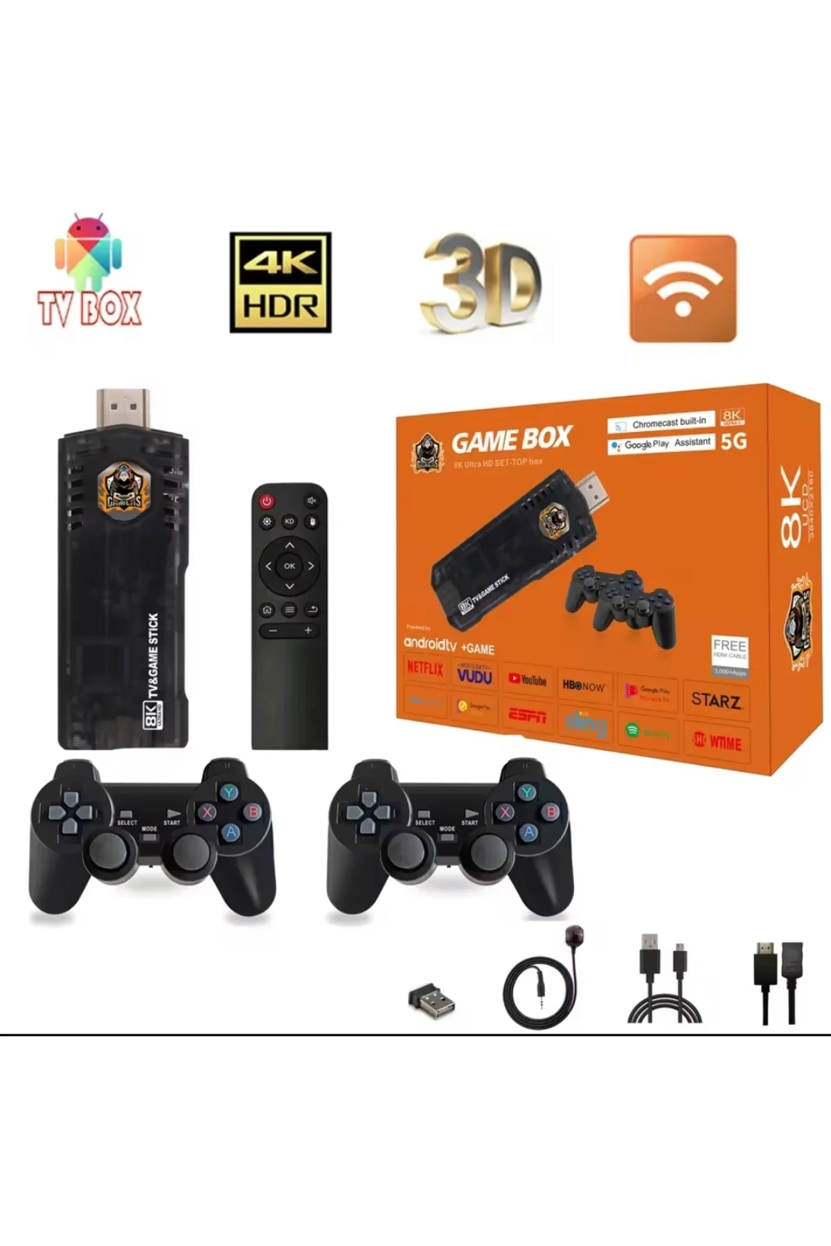 Çok renkli kumandalı Android TV oyun konsolu çift kişilik oyunlu Bluetooth yok - Elektronik