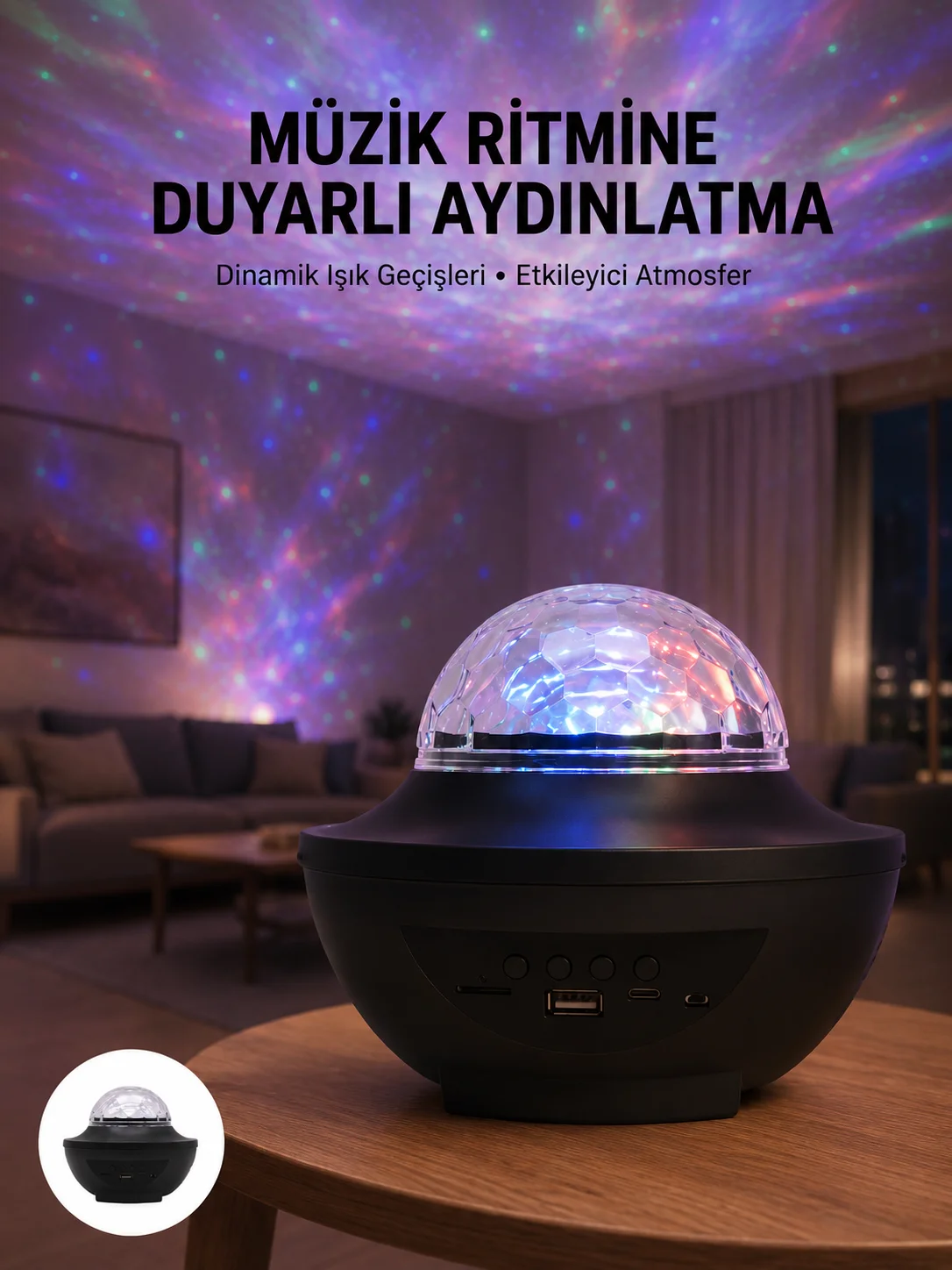 Çok Renkli Projektör Lamba Disko Topu Gece Lambası Kablosuz