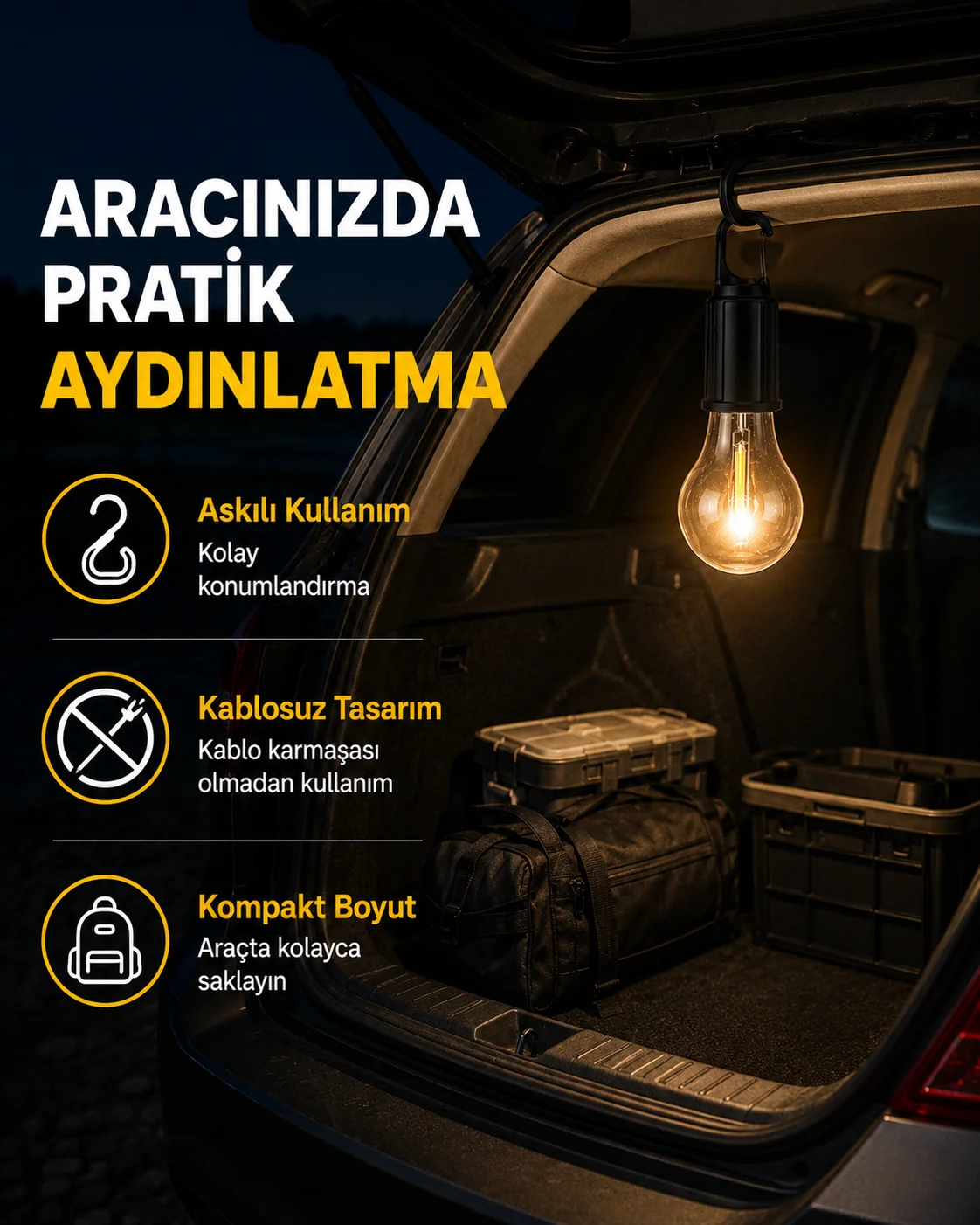 Çok Yönlü Asma Kancalı Kamp Işığı Çok Yönlü Asma Kancalı Kamp Işığı