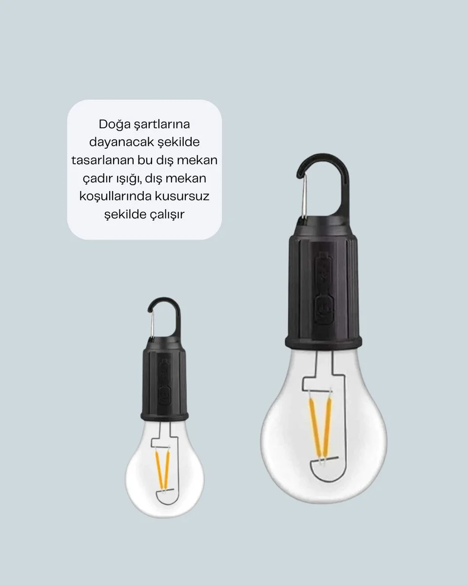 Çok Yönlü Asma Kancalı Kamp Işığı - Akıllı Sensörlü, USB C Şarjlı ve Hava Koşullarına Dayanıklı LED