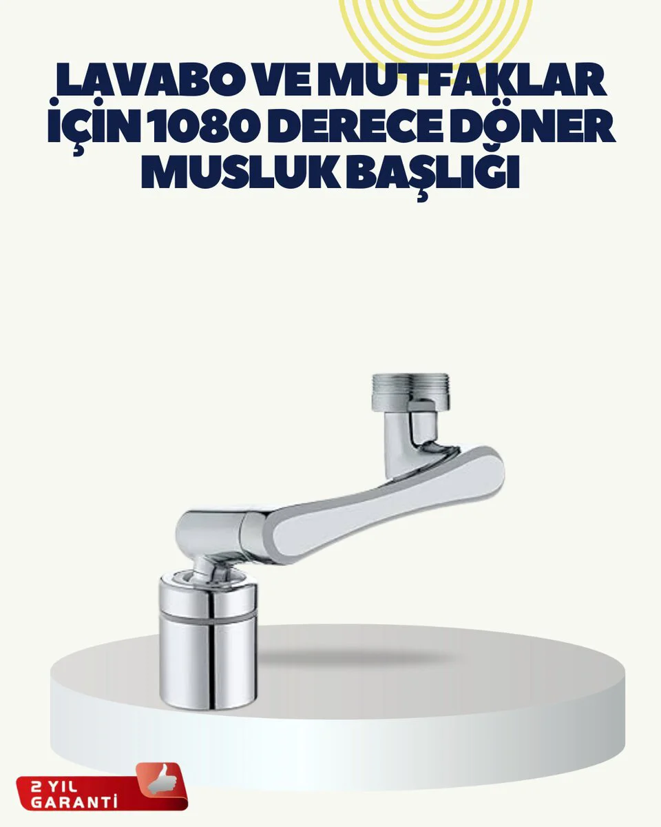 Çok Yönlü Dönebilen Musluk Başlığı 1080° 2 Fonksiyonlu Su Akışı