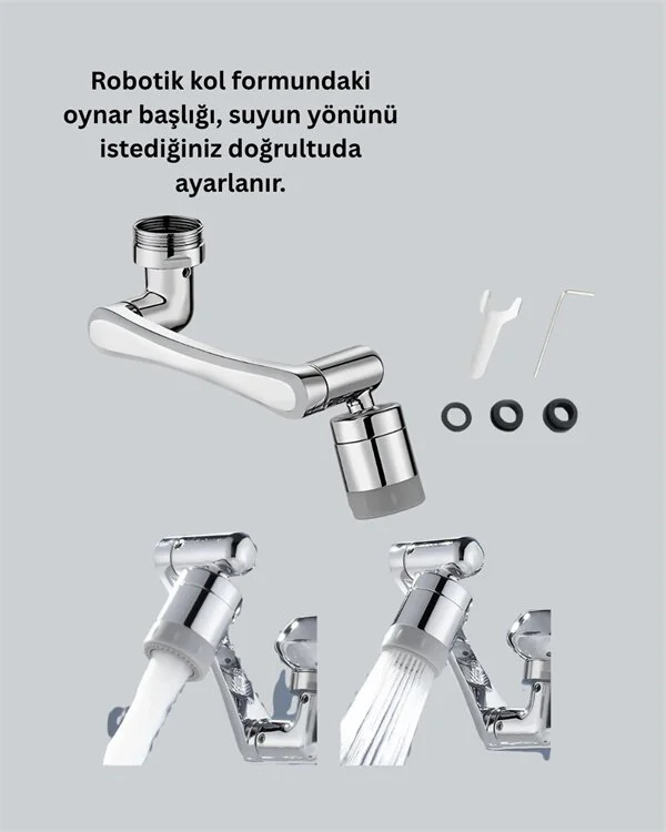 Çok Yönlü Dönebilen Musluk Başlığı 1080° 2 Fonksiyonlu Su Akışı