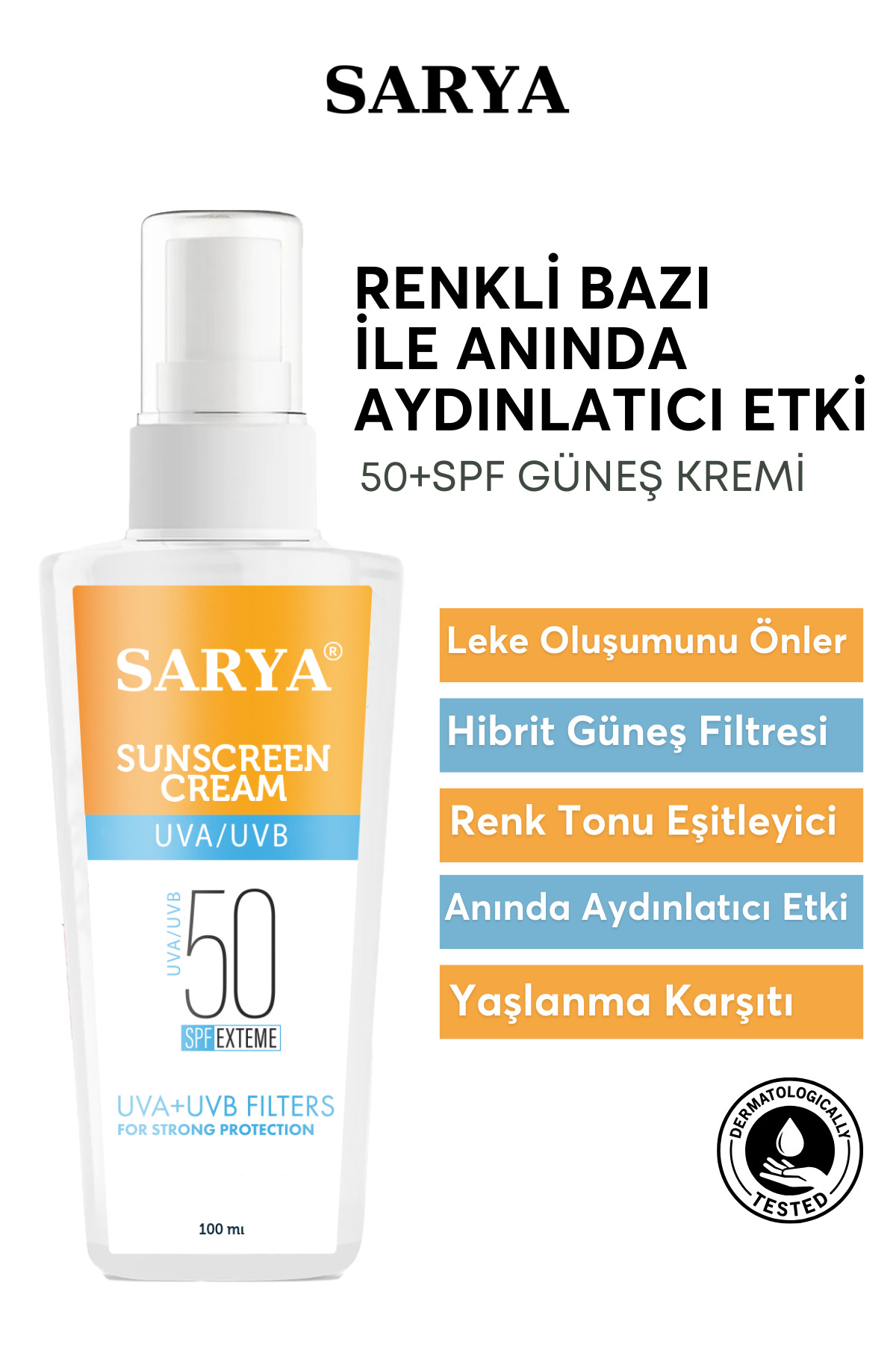Sarya Çok Yönlü Koruyucu Güneş Kremi Uva+Uvb Filters Spf50+ 100 Ml