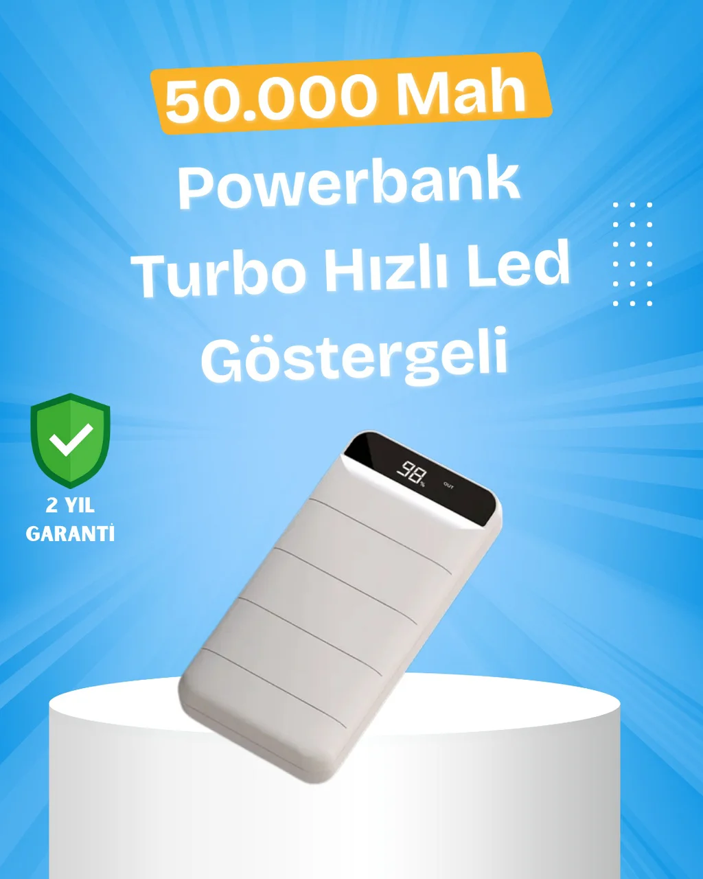 Çoklu Cihaz Uyumlu Led Ekranlı 50000 Mah Powerbank renkli
