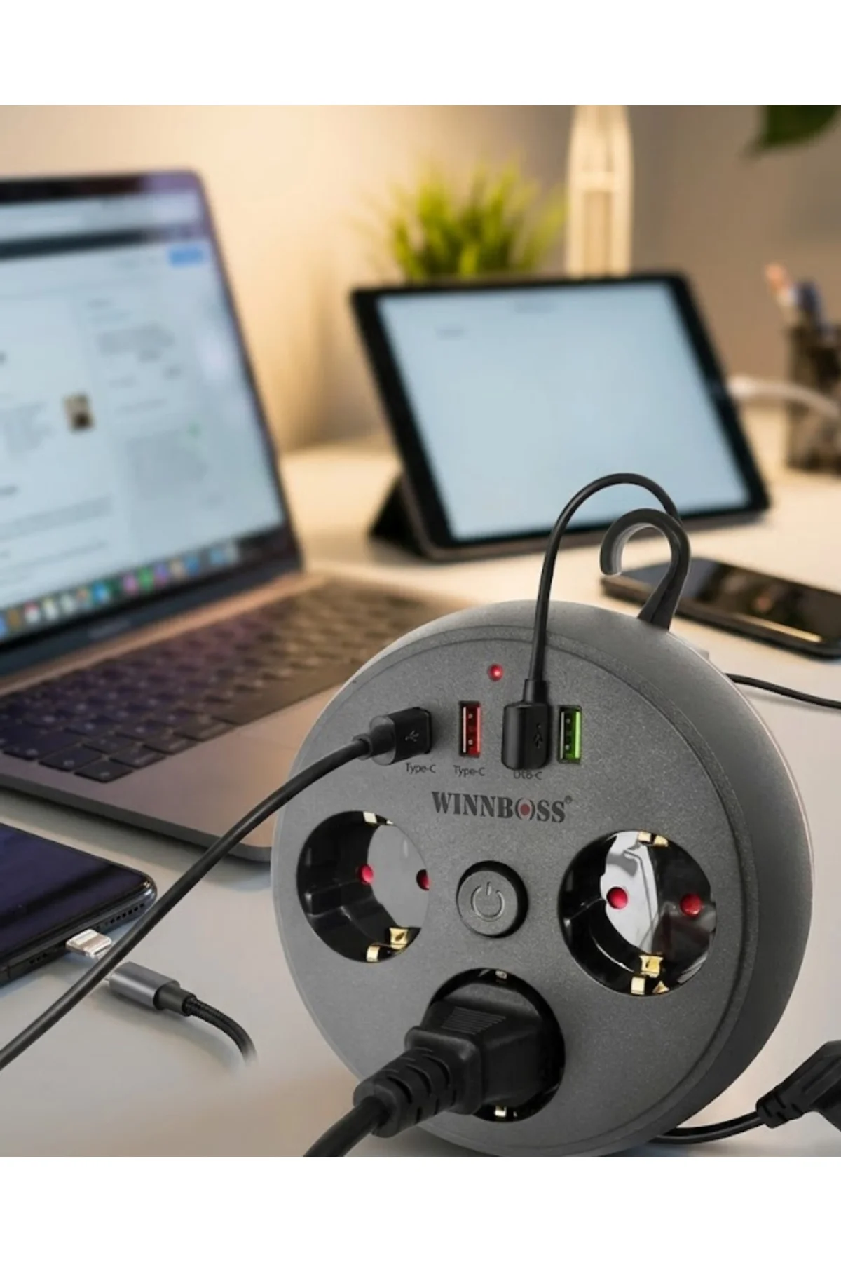 Çoklu Priz Akım Koruma 3 Soket 3 USB Type C Hızlı Şarj 2m Uzatma 