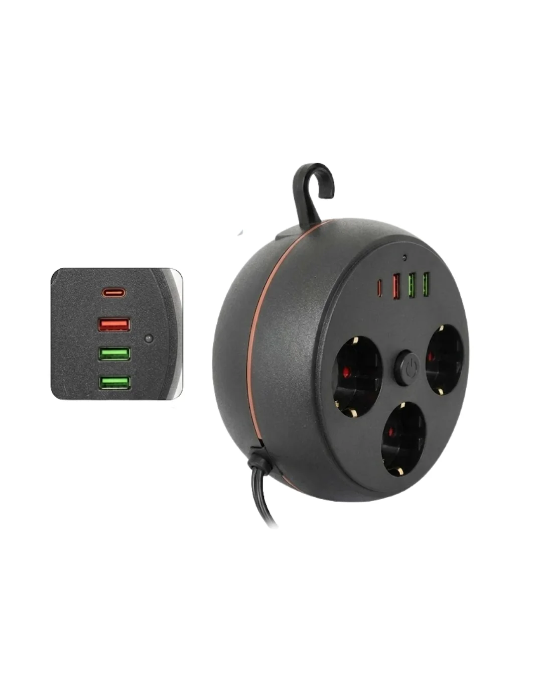 Çoklu Priz Akım Koruma 3 Soket 3 USB Type C Hızlı Şarj 2m Uzatma Kablosu