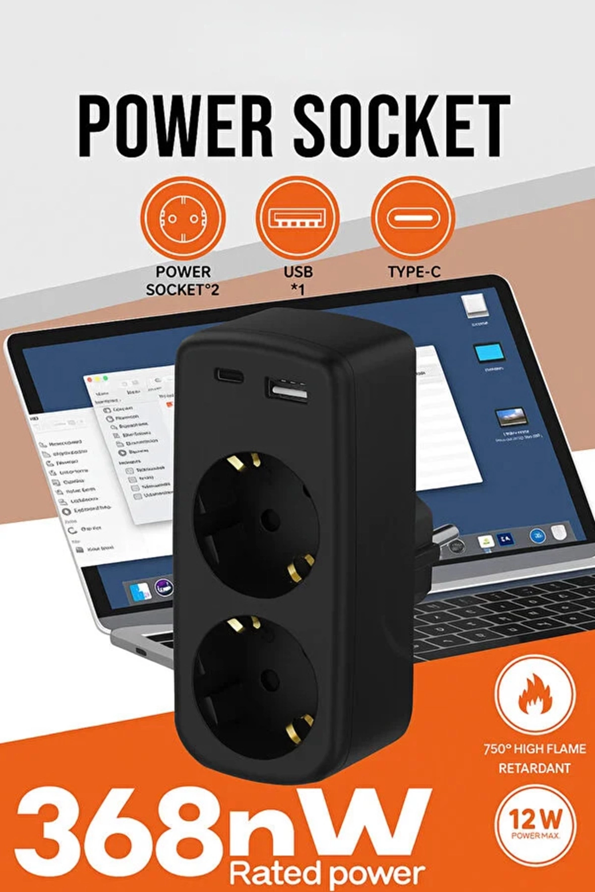 Just Cheap Store Çoklu Priz Yüksek Gerilim Korumali 2’Li Priz 1Xusb 1Xtype-C Çikiş