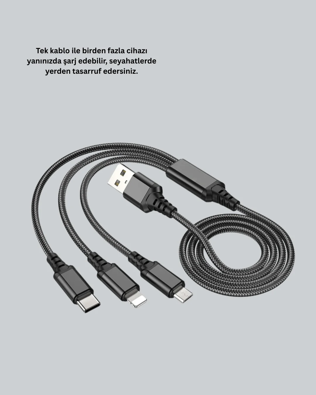 Çoklu USB Şarj Kablosu – 1,2m Hızlı Şarj, 3A Güçlü Akım