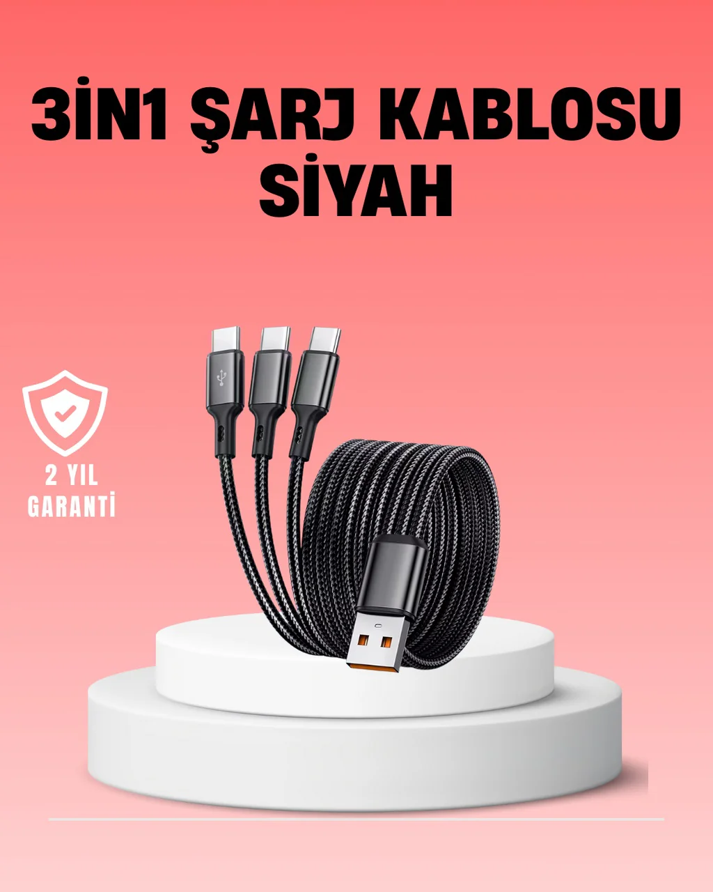 Çoklu Usb Şarj Kablosu 1,2m Hızlı Şarj, 3a Güçlü Akım