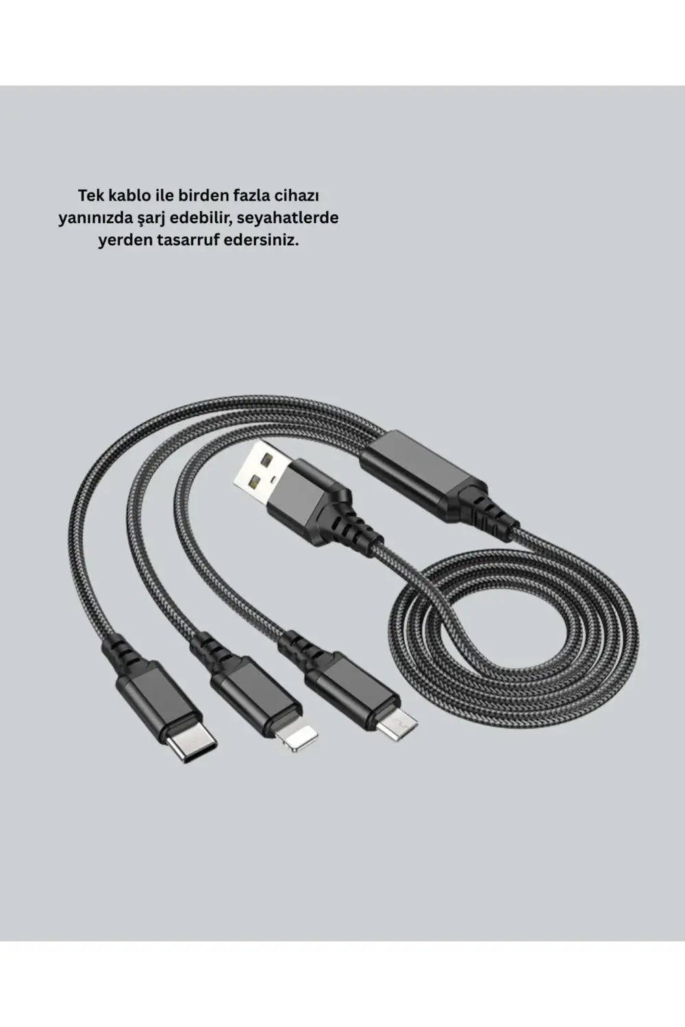 Çoklu USB Şarj Kablosu – 1,2m Hızlı Şarj, 3A Güçlü Akım